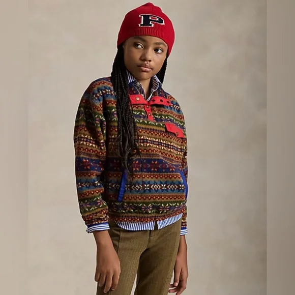 Polo Ralph Lauren Girls Fair Isle Brushed Fleece Pullover - Size M (8-10) - Picture 4 of 16